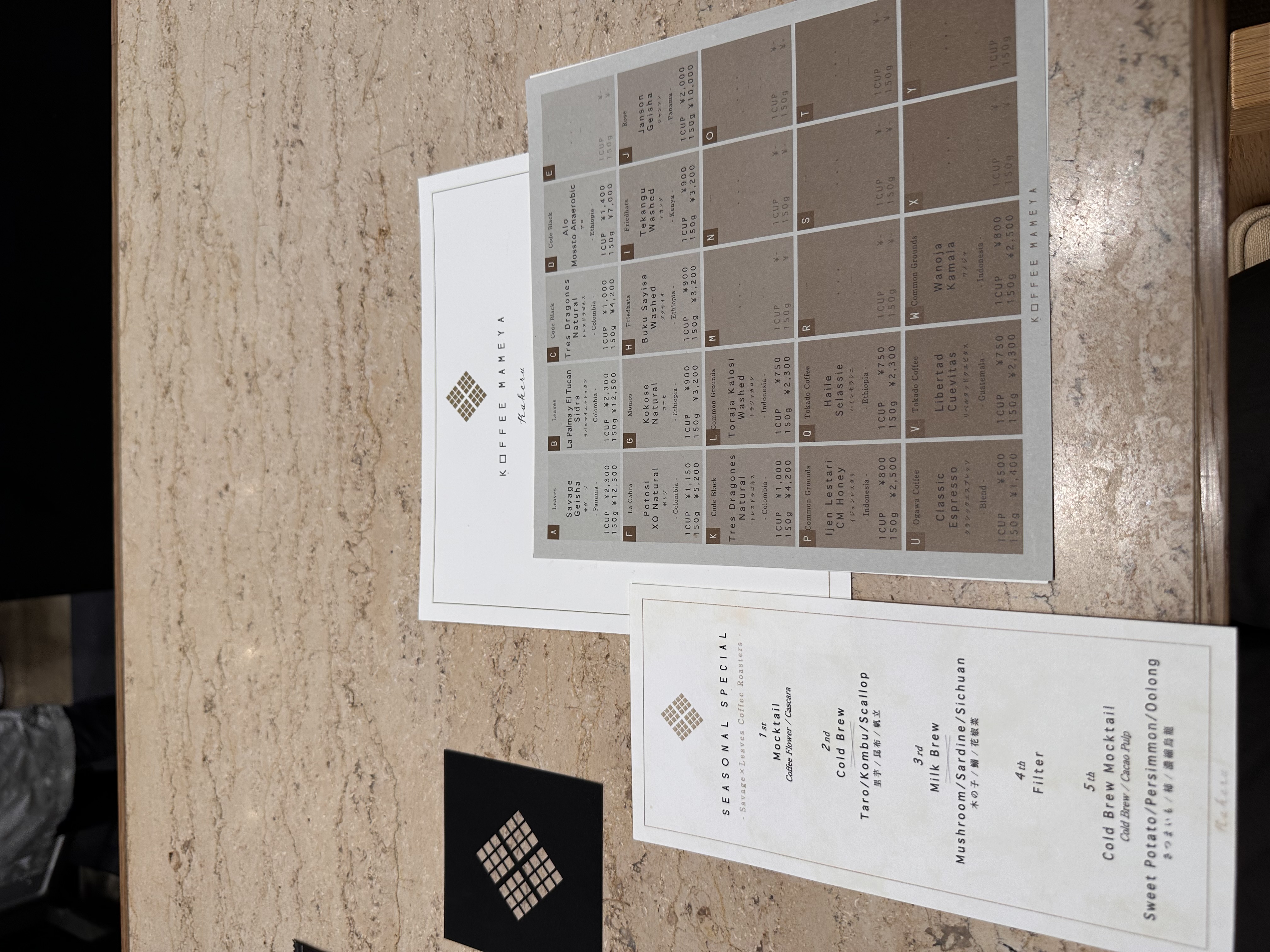 coffee menu